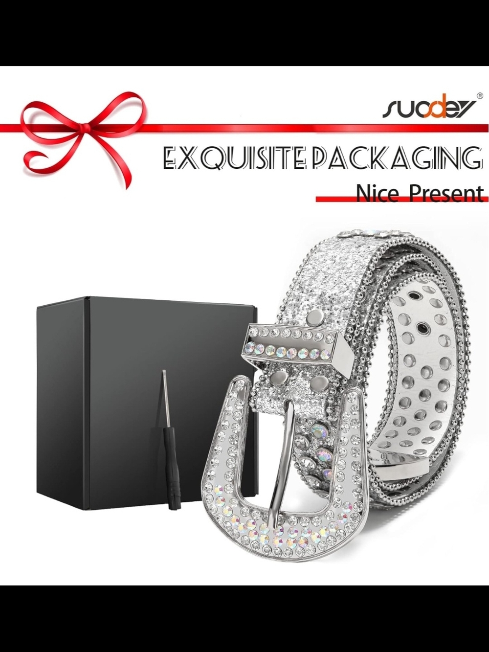 SUOSDEY Women Men Rhinestone Belt Unisex Sequin Strap Bling Crystal Western Stud